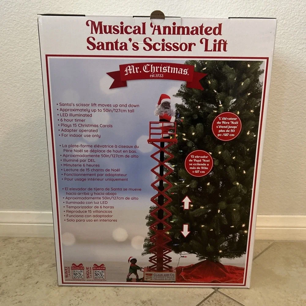 Musical Animated‎ Santa's Scissor Lift 27 In Black Santa Christmas Holiday Light